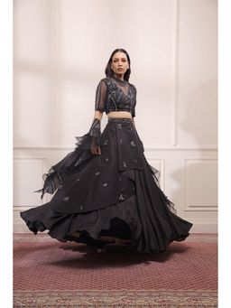 ISHA GUPTA TAYAL - Black Women Embroidered Lehenga With Blouse And Dupatta
