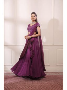 ISHA GUPTA TAYAL - Purple Amethyst Women Solid Lehenga With Blouse And Detachable Dupatta
