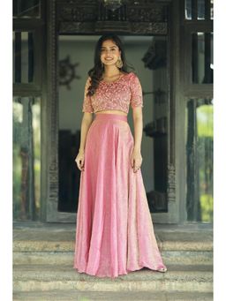 Fiorebymalar - Pink Stone Embellished Yara Blouse Skirt With Dupatta