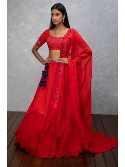 ISHA GUPTA TAYAL - Red Amber Women Embroidered Lehenga With Blouse And Dupatta