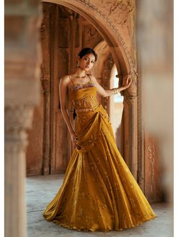 ISHA GUPTA TAYAL - Mustard Zareen Women Embroidered Blouse With Lehenga And Dupatta
