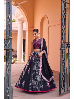 ISHA GUPTA TAYAL - Black Khushnoor Women Embroidered Lehenga With Blouse And Dupatta