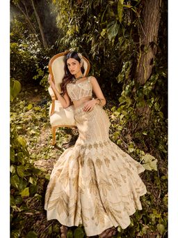 PARUL GANDHI - Dusty Ivory Embellished Lehenga Set With Dupatta