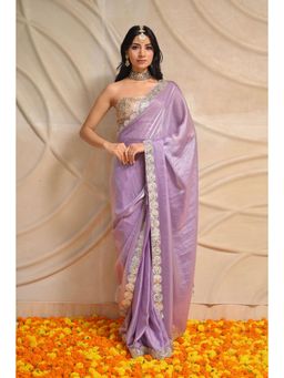 LABEL MAE - Embellished Purple Saree With Stitched Blouse with Stitched