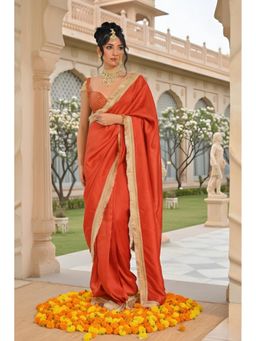 LABEL MAE - Ruhani Rust Orange Saree With Stitched Blouse with Stitched