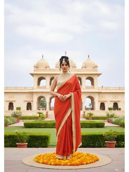 LABEL MAE - Noor-E-Gulzar Predraped Orange Saree With Stitched Blouse with Stitched