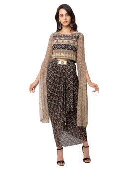 Soup by Sougat Paul - Printed Embroidered Teal Crop Top With Skirt