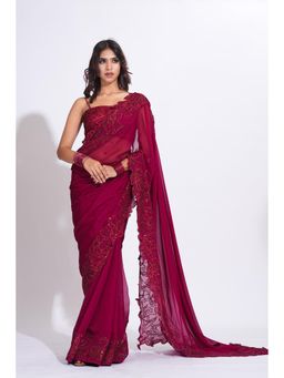 Shruti S - Organza Embroidered Red Saree With Stitched Blouse