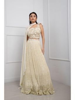 SMRITI - Ivory Blossom Shimmer Lehenga And Blouse