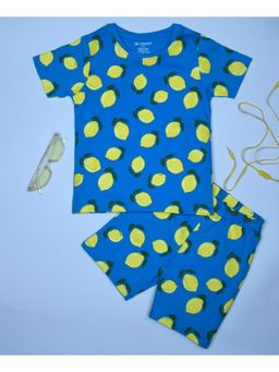 Be Awara - Half Sleeves Cotton T-shirt & Shorts Lemon Print Blue (Set of 2)