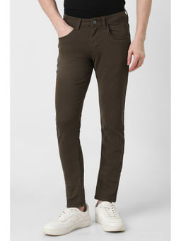 Peter England - Men Brown Dark Wash Slim Jeans