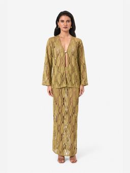 BEYOND - Green Crochet Maxi Skirt