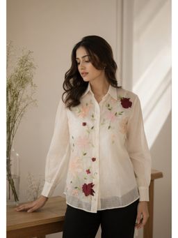 House Of Muher - Elysia Mul-Chanderi Embroidered Shirt- Off White