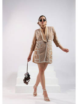 ASHNA VASWANI - Tan Embellished Short Dress