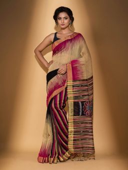 Beatitude - Multicolor Blended Cotton Woven Saree with Unstitched Blouse