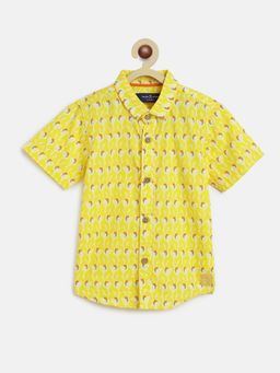 Tales & Stories - Baby Boy's Printed Yellow Cotton Half Sleeved Shirt