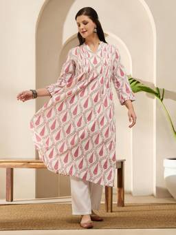 Globus - Pink Cambric Paisley Kurta with Pant