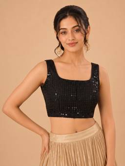 VAMAS - THE DESIGNER BLOUSES - Embroidery Padded Back-Open Sleeveless Saree Blouse