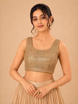 VAMAS - THE DESIGNER BLOUSES - Sequined Padded Back-Open Sleeveless Saree Blouse