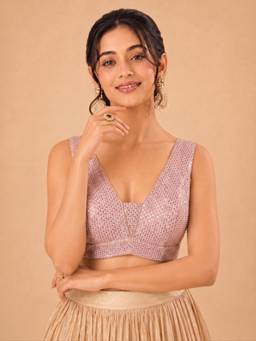 VAMAS - THE DESIGNER BLOUSES - Embroidery Padded Back-Open Sleeveless Saree Blouse