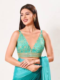 VAMAS - THE DESIGNER BLOUSES - Jain Silk Padded Back Open Sleeveless Saree Blouse