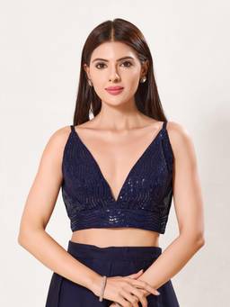 VAMAS - THE DESIGNER BLOUSES - Sequence Padded Back Open Sleeveless Saree Blouse