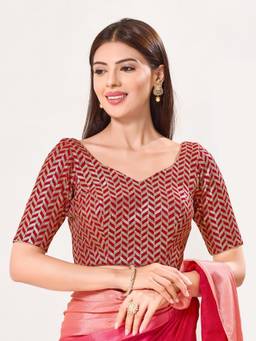 VAMAS - THE DESIGNER BLOUSES - Silk Padded Back Open Elbow-Sleeves Saree Blouse