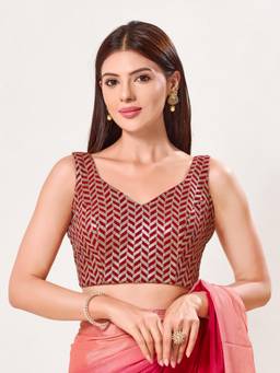 VAMAS - THE DESIGNER BLOUSES - Silk Padded Back Open Sleeveless Saree Blouse