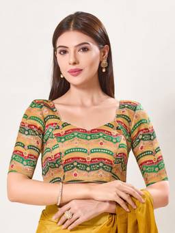 VAMAS - THE DESIGNER BLOUSES - Silk Padded Back Open Elbow-Sleeves Saree Blouse