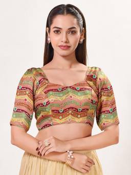 VAMAS - THE DESIGNER BLOUSES - Silk Padded Back Open Elbow-Sleeves Saree Blouse