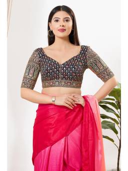 VAMAS - THE DESIGNER BLOUSES - Silk Padded Back Open Elbow-Sleeves Saree Blouse