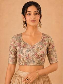 VAMAS - THE DESIGNER BLOUSES - Silk Padded Back Open Elbow-Sleeves Saree Blouse