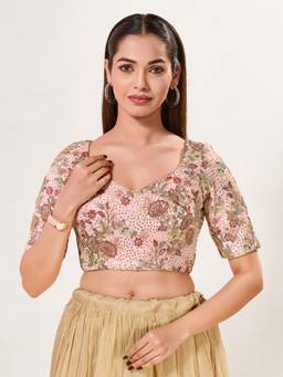 VAMAS - THE DESIGNER BLOUSES - Silk Padded Back Open Elbow-Sleeves Saree Blouse
