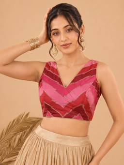 VAMAS - THE DESIGNER BLOUSES - Position-Embroidered Padded Back-Open Sleeveless Saree Blouse