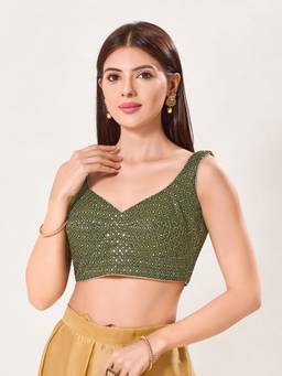VAMAS - THE DESIGNER BLOUSES - Embroidery Padded Back-Open Sleeveless Saree Blouse