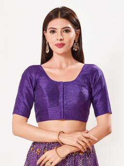 VAMAS - THE DESIGNER BLOUSES - Dupion Silk Padded Front Open Elbow-Sleeves Saree Blouse