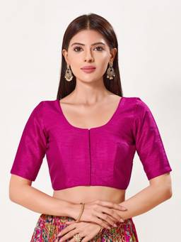 VAMAS - THE DESIGNER BLOUSES - Dupion Silk Padded Front Open Elbow-Sleeves Saree Blouse