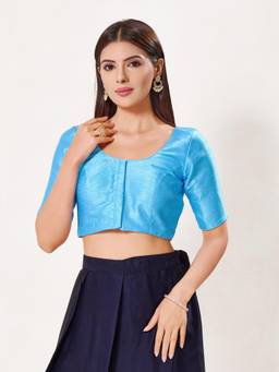VAMAS - THE DESIGNER BLOUSES - Dupion Silk Padded Front Open Elbow-Sleeves Saree Blouse