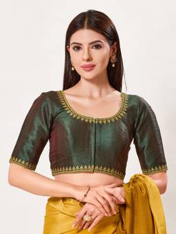 VAMAS - THE DESIGNER BLOUSES - Mulbury Silk Padded Front Open Elbow-Sleeves Saree Blouse