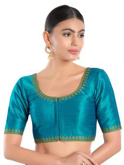 VAMAS - THE DESIGNER BLOUSES - Mulbury Silk Padded Front Open Elbow-Sleeves Saree Blouse