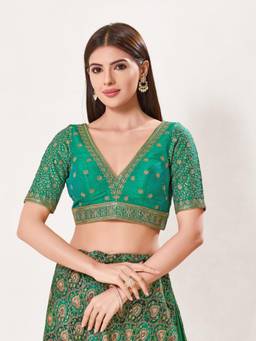 VAMAS - THE DESIGNER BLOUSES - Raw Silk Padded Back Open Elbow-Sleeves Saree Blouse