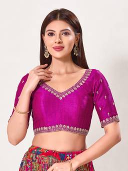VAMAS - THE DESIGNER BLOUSES - Silk Padded Back Open Elbow-Sleeves Saree Blouse
