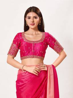 VAMAS - THE DESIGNER BLOUSES - Mulbury Silk Padded Front Open Elbow-Sleeves Saree Blouse