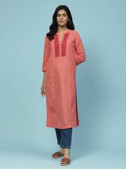 Aarke Ritu Kumar - Coral Cotton Embroidered Kurta