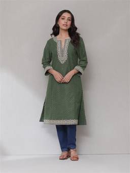 Aarke Ritu Kumar - Olive Polyester Embroidered Kurta