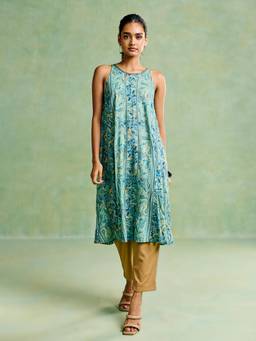 Aarke Ritu Kumar - Turquoise Viscose Abstract Kurta