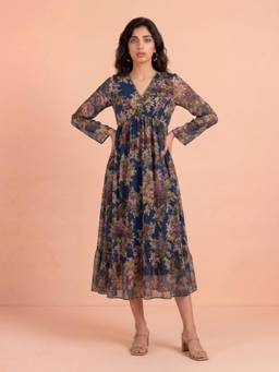 Aarke Ritu Kumar - Blue Polyester Floral Dress