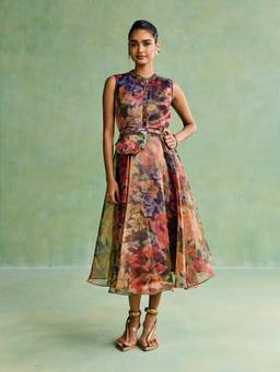 Aarke Ritu Kumar - Multi-Color Polyester Floral Dress with Belt