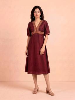 Aarke Ritu Kumar - Wine Polyester Embroidered Dress