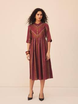Aarke Ritu Kumar - Maroon Polyester Printed Dress